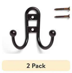(2 pack) Mainstays, Double Hook Bronze Metal Hooks, for Hanging Towels and Coats, 10 lbs Capacity, 1 Pc (2 pack) Mainstays, Double Hook Bronze Metal Hooks, for Hanging Towels and Coats, 10 lbs Capacity, 1 Pc