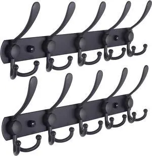 Coat Rack Wall Mounted , Heavy Duty, 5 Tri Hooks,Stainless Steel, Metal Coat Hook Rail for Coat Hat Towel Purse Robes Mudroom Bathroom Entryway (Black, 2 Packs) Coat Rack Wall Mounted , Heavy Duty, 5 Tri Hooks,Stainless Steel, Metal Coat Hook Rail for Coat Hat Towel Purse Robes Mudroom Bathroom Entryway (Black, 2 Packs)