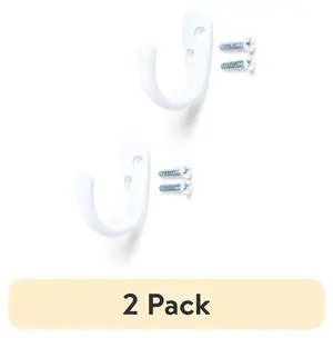 (2 pack) Mainstays, White Metal Hooks, Clutter-Free Hooks for Hanging Towels and Coats, 10 lbs Capacity, 2 Pack (2 pack) Mainstays, White Metal Hooks, Clutter-Free Hooks for Hanging Towels and Coats, 10 lbs Capacity, 2 Pack