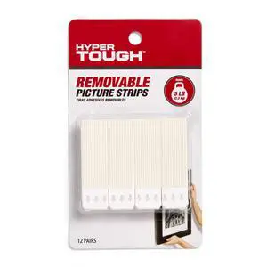 Hyper Tough Large Removable Adhesive Strips, Hanging Strips for Hanging Small Pictures, 5 lbs Capacity, White, 12 Pairs Hyper Tough Large Removable Adhesive Strips, Hanging Strips for Hanging Small Pictures, 5 lbs Capacity, White, 12 Pairs