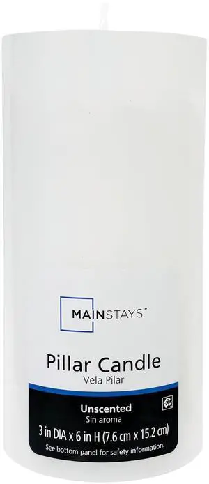 Mainstays Unscented Pillar Candle, White, 3 in x 6 in Mainstays Unscented Pillar Candle, White, 3 in x 6 in