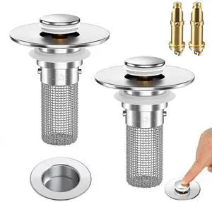 2PCS Bathroom Sink Stopper Strainer, Pop-Up Bathroom Sink Drain Strainer with Removable Stainless Steel Hair Catcher Basket, Universal Fit for US Bathroom Sinks, Bathtubs, Showers & Floor Drains 2PCS Bathroom Sink Stopper Strainer, Pop-Up Bathroom Sink Drain Strainer with Removable Stainless Steel Hair Catcher Basket, Universal Fit for US Bathroom Sinks, Bathtubs, Showers & Floor Drains