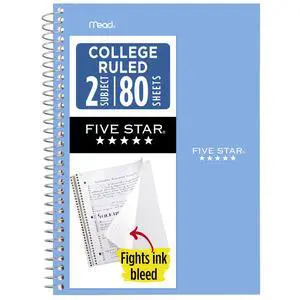 Five Star Spiral Notebook, 2 Subject, College Ruled Paper, 6" x 9.5", 80 Sheets, Blue (840029CG1) Five Star Spiral Notebook, 2 Subject, College Ruled Paper, 6" x 9.5", 80 Sheets, Blue (840029CG1)