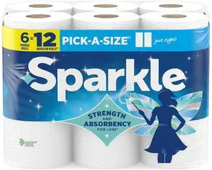 Sparkle Pick-A-Size Paper Towels, 6 Double Rolls (660 Sheets Total) - Strong 2-Ply Towels for Kitchen Cleanup and Everyday Messes Sparkle Pick-A-Size Paper Towels, 6 Double Rolls (660 Sheets Total) - Strong 2-Ply Towels for Kitchen Cleanup and Everyday Messes
