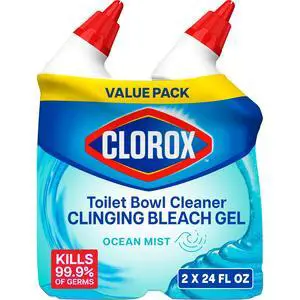 Clorox Toilet Bowl Cleaner Clinging Bleach Gel, Kills 99.9% of Bacteria and Viruses, Ocean Mist, 24 Fl Oz, Pack of 2 Clorox Toilet Bowl Cleaner Clinging Bleach Gel, Kills 99.9% of Bacteria and Viruses, Ocean Mist, 24 Fl Oz, Pack of 2