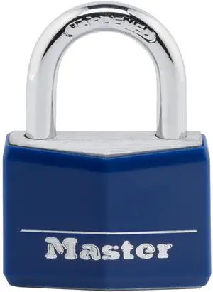 Master Lock 142DCM Blue Vinyl Covered Aluminum Keyed Padlock, Small for Gym or School Locker, Indoor Outdoor Use Master Lock 142DCM Blue Vinyl Covered Aluminum Keyed Padlock, Small for Gym or School Locker, Indoor Outdoor Use