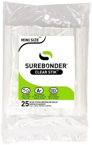 Surebonder All Purpose Mini-Size Hot Glue Sticks, 4-Inch Length, 0.27-Inch Diameter, 25-Pack, Clear for Crafts, Repairs & DIY Projects Surebonder All Purpose Mini-Size Hot Glue Sticks, 4-Inch Length, 0.27-Inch Diameter, 25-Pack, Clear for Crafts, Repairs & DIY Projects