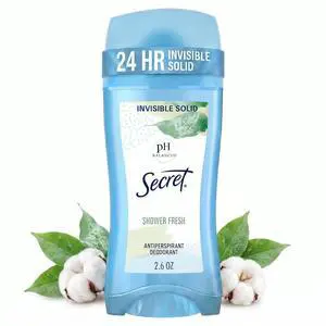 Secret Antiperspirant and Deodorant for Women Invisible Solid, 24 Hour Sweat and Odor Protection, pH Balanced, Gentle on Skin, Shower Fresh Scent, 2.6 oz Secret Antiperspirant and Deodorant for Women Invisible Solid, 24 Hour Sweat and Odor Protection, pH Balanced, Gentle on Skin, Shower Fresh Scent, 2.6 oz