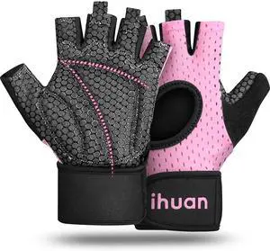 Ihuan Breathable Weight Lifting Gym Gloves, Fingerless with Wrist Support, Palm Protection, Extra Grip for Fitness, Training, Rowing, Pull-ups Ihuan Breathable Weight Lifting Gym Gloves, Fingerless with Wrist Support, Palm Protection, Extra Grip for Fitness, Training, Rowing, Pull-ups