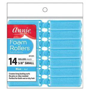 Annie Foam Hair Rollers Small 5/8 Inch, 14 Count, Blue Soft Sponge for Heatless Tight Defined Curls, No Pins or Clips, for Wet or Dry Hair, Overnight Comfort Annie Foam Hair Rollers Small 5/8 Inch, 14 Count, Blue Soft Sponge for Heatless Tight Defined Curls, No Pins or Clips, for Wet or Dry Hair, Overnight Comfort