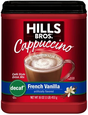 Hills Bros. Cappuccino Mix Decaf French Vanilla, 16 oz Hills Bros. Cappuccino Mix Decaf French Vanilla, 16 oz