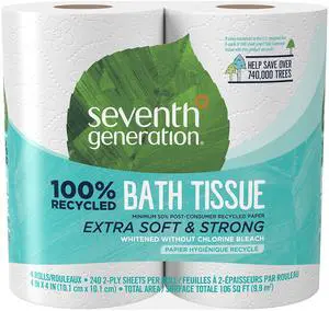 Seventh Generation 2 Ply Bath Tissue Toilet Paper, Chlorine Free, 100% Recycled, 4 Count (Pack of 1) Seventh Generation 2 Ply Bath Tissue Toilet Paper, Chlorine Free, 100% Recycled, 4 Count (Pack of 1)