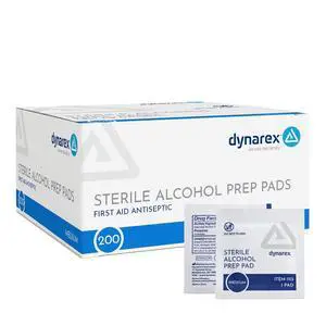Dynarex DynaSafety Sterile Alcohol Prep Pads, Medium, 70% Isopropyl Alcohol, Individually Wrapped, 200 per Box Dynarex DynaSafety Sterile Alcohol Prep Pads, Medium, 70% Isopropyl Alcohol, Individually Wrapped, 200 per Box