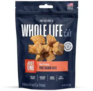 Whole Life Cat Just One Salmon Freeze Dried Cat Treats, Human Grade, High Protein, USA Made, Natural, 1oz (Pack of 1) Whole Life Cat Just One Salmon Freeze Dried Cat Treats, Human Grade, High Protein, USA Made, Natural, 1oz (Pack of 1)