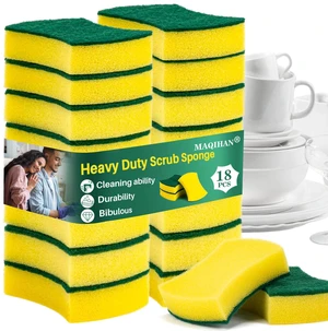 MAQIHAN 18PCS Heavy Duty Kitchen Sponges for Dishes Pots MAQIHAN 18PCS Heavy Duty Kitchen Sponges for Dishes Pots