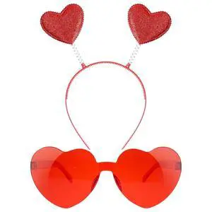 Qianyu Valentine's Day Heart Head Bopper Headband and Heart-Shaped Sunglasses Qianyu Valentine's Day Heart Head Bopper Headband and Heart-Shaped Sunglasses