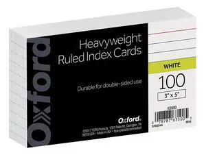Oxford 63500 Heavyweight Ruled Index Cards, 3" x 5", White, 100 per Pack Oxford 63500 Heavyweight Ruled Index Cards, 3" x 5", White, 100 per Pack