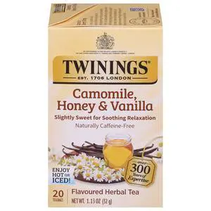 Twinings Camomile, Honey & Vanilla Herbal Tea, 20 Count (Pack of 1), Naturally Caffeine-Free, Enjoy Hot or Iced Twinings Camomile, Honey & Vanilla Herbal Tea, 20 Count (Pack of 1), Naturally Caffeine-Free, Enjoy Hot or Iced