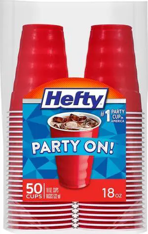 Hefty Easy Grip 18 oz Disposable Plastic Cold Cups, Red, 50 Count Hefty Easy Grip 18 oz Disposable Plastic Cold Cups, Red, 50 Count