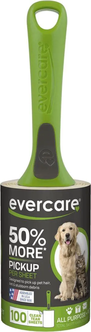 Evercare All Purpose Pet Hair Lint Roller - 100 Sheets, Reusable Sticky Roller for Cat & Dog Hair Remover, Furniture, Clothing & Cars Evercare All Purpose Pet Hair Lint Roller - 100 Sheets, Reusable Sticky Roller for Cat & Dog Hair Remover, Furniture, Clothing & Cars