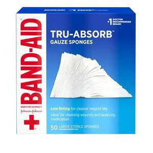BAND-AID Brand Tru-Absorb Gauze Sponges, 4in x 4in, Large Size, 50 Count BAND-AID Brand Tru-Absorb Gauze Sponges, 4in x 4in, Large Size, 50 Count