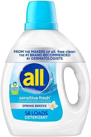 All Sensitive Fresh Liquid Laundry Detergent, Spring Breeze, 73oz, 58 Loads All Sensitive Fresh Liquid Laundry Detergent, Spring Breeze, 73oz, 58 Loads
