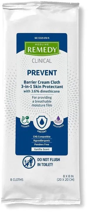 Medline Remedy Clinical 3-in-1 Barrier Cream Cloth, 8 Count (1 Pack), 8 x 8 in Adult Wet Wipes, Vanilla Scent, Dimethicone, Incontinent Care, Soothing, Nourishing, Gentle Medline Remedy Clinical 3-in-1 Barrier Cream Cloth, 8 Count (1 Pack), 8 x 8 in Adult Wet Wipes, Vanilla Scent, Dimethicone, Incontinent Care, Soothing, Nourishing, Gentle