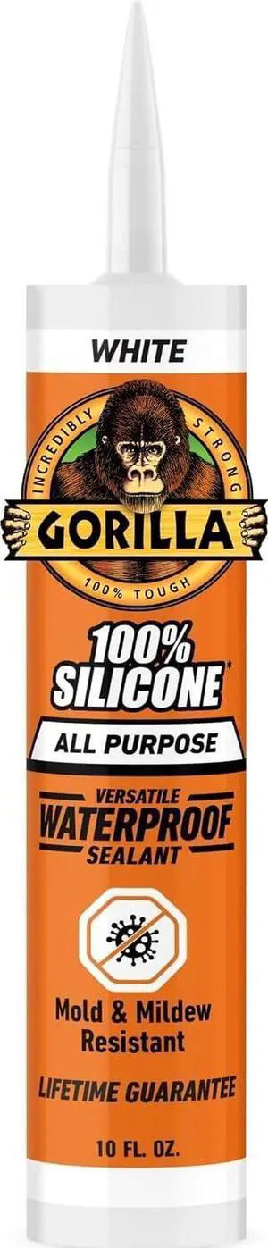 Gorilla 100% Silicone Waterproof Caulk, All-Purpose, White, 10 oz Cartridge Gorilla 100% Silicone Waterproof Caulk, All-Purpose, White, 10 oz Cartridge