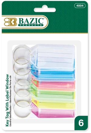 BAZIC Key Tags with Holder & Label Window, 6 Pack BAZIC Key Tags with Holder & Label Window, 6 Pack