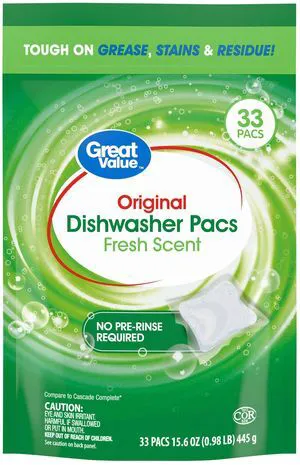 Great Value Original Dishwasher Pacs Fresh Scent 33 Count Great Value Original Dishwasher Pacs Fresh Scent 33 Count