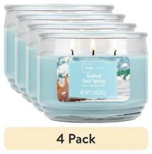 Mainstays 3-Wick Scented Glass Jar Candle, Salted Sea Spray, 11.5 oz, 4 Pack Mainstays 3-Wick Scented Glass Jar Candle, Salted Sea Spray, 11.5 oz, 4 Pack