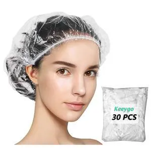 Keeygo Disposable Shower Caps 30 PCS, Clear Waterproof Plastic, for Women Hotel Travel Essentials - 17.3in Keeygo Disposable Shower Caps 30 PCS, Clear Waterproof Plastic, for Women Hotel Travel Essentials - 17.3in