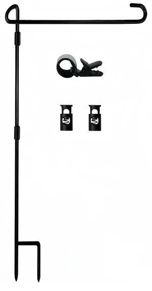 Premium Garden Flag Pole Holder, Metal Powder-Coated Weather-Proof Paint, 2 Stoppers & 1 Anti-Wind Clip Premium Garden Flag Pole Holder, Metal Powder-Coated Weather-Proof Paint, 2 Stoppers & 1 Anti-Wind Clip
