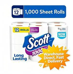 Scott 1000 Toilet Paper, 12 Rolls, 1,000 Sheets per Roll Scott 1000 Toilet Paper, 12 Rolls, 1,000 Sheets per Roll