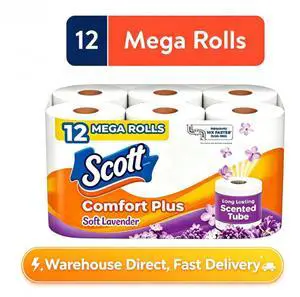 Scott ComfortPlus Toilet Paper with Soft Lavender Scented Tube, 12 Mega Rolls Scott ComfortPlus Toilet Paper with Soft Lavender Scented Tube, 12 Mega Rolls