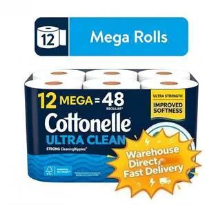 Cottonelle Ultra Clean Toilet Paper, Strong Toilet Tissue, 12 Mega Rolls Cottonelle Ultra Clean Toilet Paper, Strong Toilet Tissue, 12 Mega Rolls