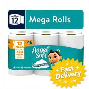 Angel Soft 2-Ply Toilet Paper, 12 Mega Rolls, 320 Sheets per Roll Angel Soft 2-Ply Toilet Paper, 12 Mega Rolls, 320 Sheets per Roll