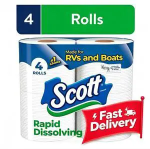 Scott Rapid-Dissolving Toilet Paper for RVs & Boats, 4 Double Rolls Scott Rapid-Dissolving Toilet Paper for RVs & Boats, 4 Double Rolls