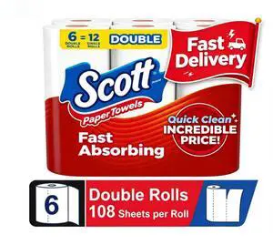 Scott Paper Towels, Choose-A-Sheet, 6 Double Rolls Scott Paper Towels, Choose-A-Sheet, 6 Double Rolls
