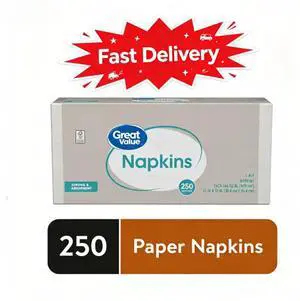 (3 pack) Great Value Disposable Paper Napkins, White, 12 in x 12 in, 250 Count, Good Absorbency For Food And Liquid Spills (3 pack) Great Value Disposable Paper Napkins, White, 12 in x 12 in, 250 Count, Good Absorbency For Food And Liquid Spills