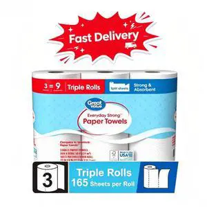 Great Value Everyday Strong Paper Towels, 3 Triple Rolls, Versatile For Kitchen, Dining And General Household Cleaning Great Value Everyday Strong Paper Towels, 3 Triple Rolls, Versatile For Kitchen, Dining And General Household Cleaning