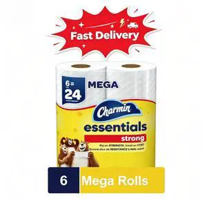 Charmin Essentials Strong Toilet Paper 6 Mega Rolls, 429 Sheets Per Roll, Balanced softness and strength for everyday use Charmin Essentials Strong Toilet Paper 6 Mega Rolls, 429 Sheets Per Roll, Balanced softness and strength for everyday use