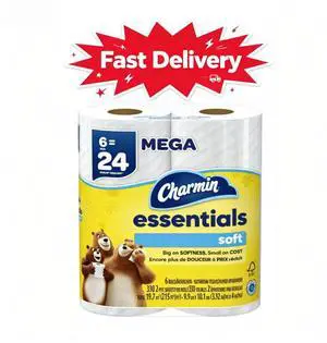 Charmin Essentials Soft Toilet Paper 6 Mega Rolls, 330 Sheets Per Roll, Gentle Texture For Pleasant Everyday Use Charmin Essentials Soft Toilet Paper 6 Mega Rolls, 330 Sheets Per Roll, Gentle Texture For Pleasant Everyday Use