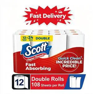 Scott Paper Towels, Choose-A-Sheet, 12 Double Rolls, Reliable absorbency for daily kitchen and household cleanup Scott Paper Towels, Choose-A-Sheet, 12 Double Rolls, Reliable absorbency for daily kitchen and household cleanup