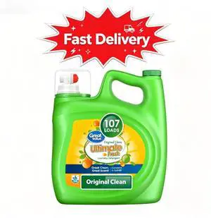 Great Value Ultimate Fresh Laundry Detergent, Original Clean, 154 fl oz, 107 Loads, Powerful formula lifts everyday stains on all washable garments Great Value Ultimate Fresh Laundry Detergent, Original Clean, 154 fl oz, 107 Loads, Powerful formula lifts everyday stains on all washable garments