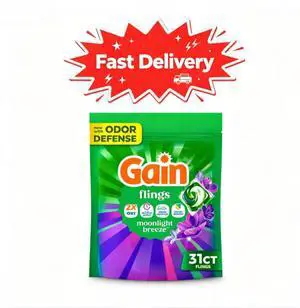 Gain Flings Laundry Detergent Soap Pacs, 4-in-1 Oxi Boost and Febreze, Moonlight Breeze Scent, 31 Count, Oxidation power removes tough stains and embedded dirt Gain Flings Laundry Detergent Soap Pacs, 4-in-1 Oxi Boost and Febreze, Moonlight Breeze Scent, 31 Count, Oxidation power removes tough stains and embedded dirt