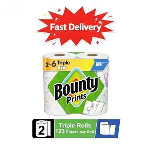 Bounty Paper Towels Select-A-Size Print, 2 Triple Rolls, 123 Sheets per Roll, Superior absorbency quickly soaks up spills and messes Bounty Paper Towels Select-A-Size Print, 2 Triple Rolls, 123 Sheets per Roll, Superior absorbency quickly soaks up spills and messes