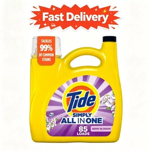 Tide Simply Liquid Laundry Detergent, Clean & Fresh, Berry Blossom Scent, 85 Loads, 107 fl oz, Effective at removing everyday dirt and light fabric stains Tide Simply Liquid Laundry Detergent, Clean & Fresh, Berry Blossom Scent, 85 Loads, 107 fl oz, Effective at removing everyday dirt and light fabric stains