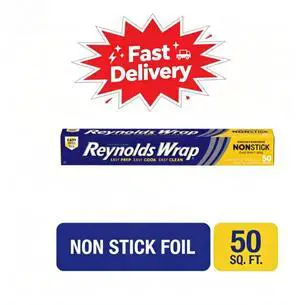 Reynolds Wrap Non-Stick Aluminum Foil Roll, 12 inches Wide, 50 Sq. Ft., Non-stick surface prevents food from sticking while cooking Reynolds Wrap Non-Stick Aluminum Foil Roll, 12 inches Wide, 50 Sq. Ft., Non-stick surface prevents food from sticking while cooking