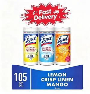 Lysol Disinfecting Wipes, All Purpose Cleaner, Multi Surface Antibacterial Cleaning Wipes, Cleaning Supplies, Lemon + Mango & Hibiscus + Crisp Linen Scent, 35 Count Each (Pack of 3) Lysol Disinfecting Wipes, All Purpose Cleaner, Multi Surface Antibacterial Cleaning Wipes, Cleaning Supplies, Lemon + Mango & Hibiscus + Crisp Linen Scent, 35 Count Each (Pack of 3)